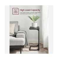Industrial C-shaped Side Table With Metal Frame
