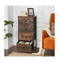 Slickblue Rustic Vertical Dresser Tower, Industrial Drawer Dresser With 4 Drawers, Wooden Top And Front