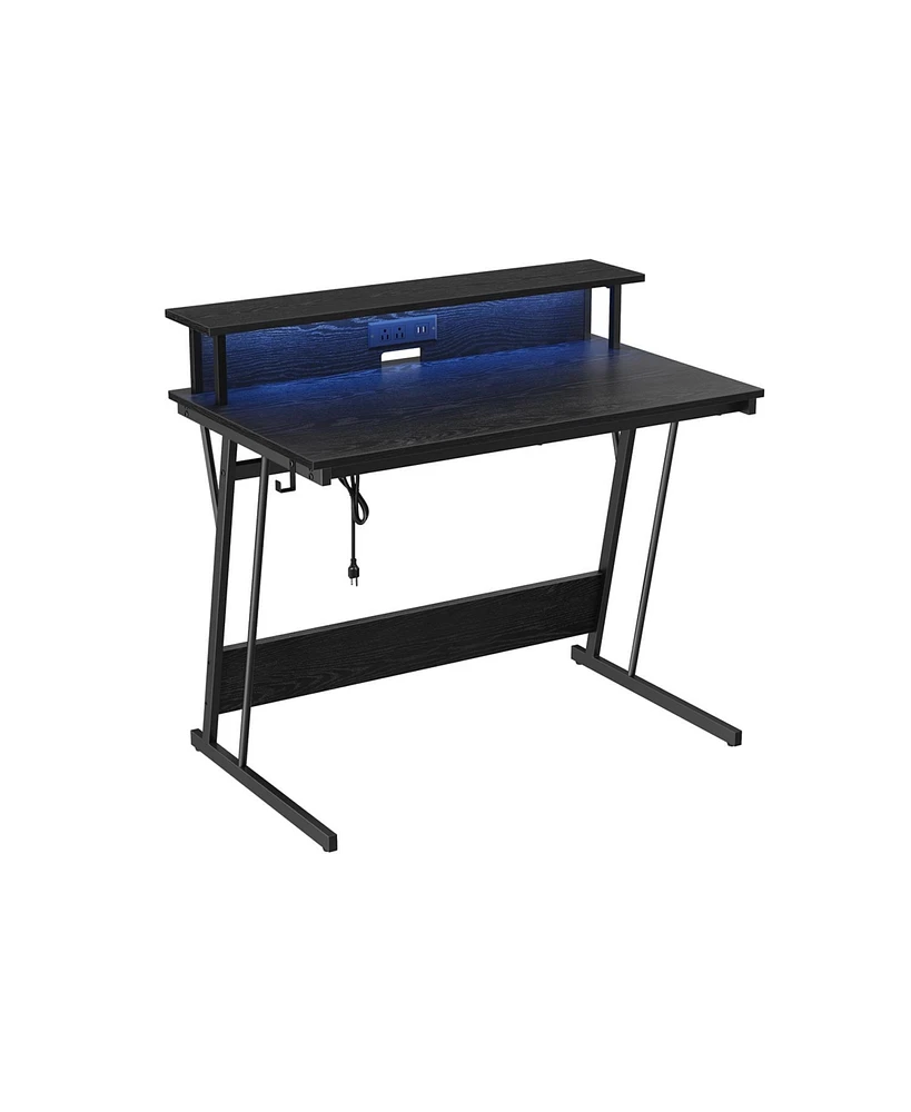 Slickblue Office Desk With Led Light And Built-in Power Strip