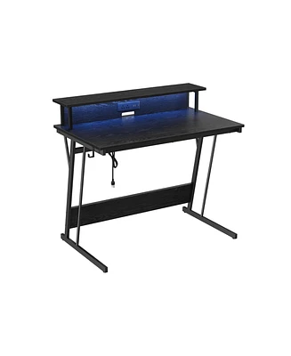 Slickblue Office Desk With Led Light And Built-in Power Strip
