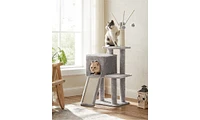 Slickblue Small Cat Tower For Indoor Cats, Kittens, Scratching Post, Ramp, 3 Removable Pompom Sticks, Cat Cave