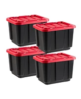 Iris Usa 11.5Gal/46Qt 4 Pack All-Weather Heavy-Duty Stackable Storage Plastic Bin Tote Container with Quick Snap Lid (20" L x 15" W x 14" H) Black/Red