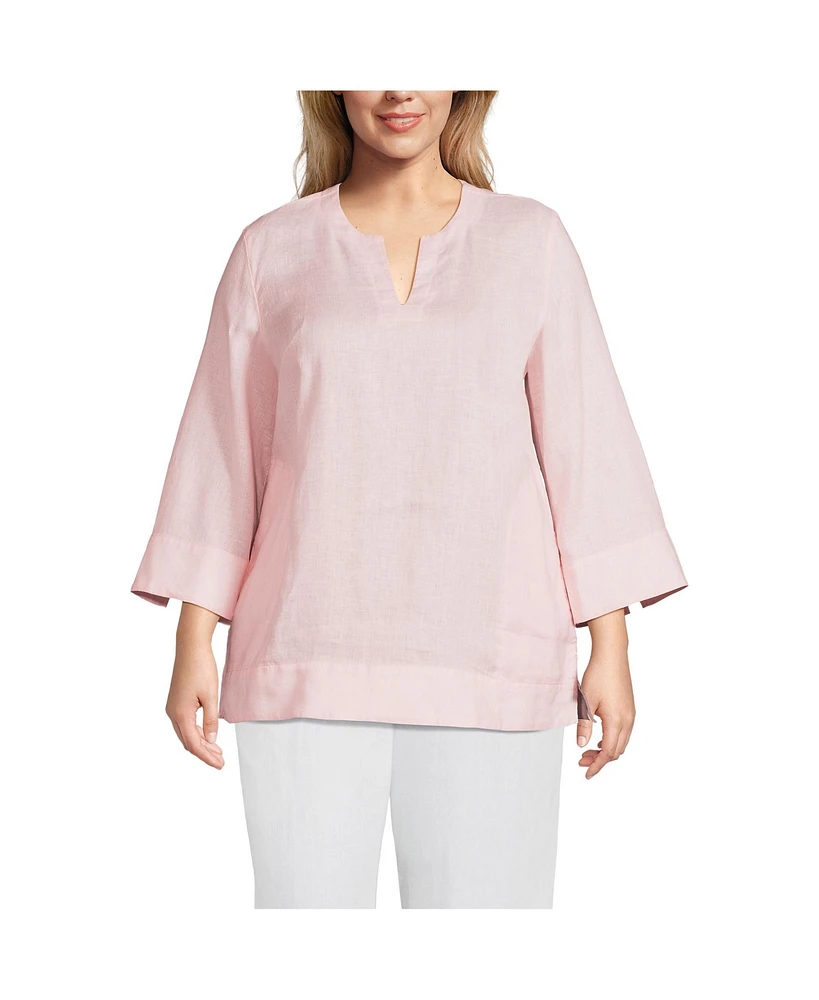 Lands' End Plus Linen Split Neck Tunic Top