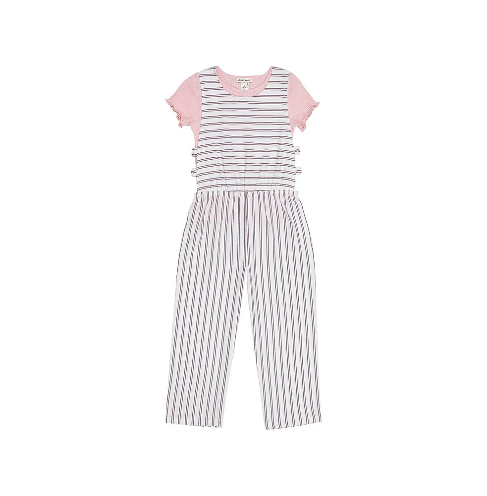 Derek Heart Big Girls Faux Linen Jumpsuit, Stripe/Lt Pink