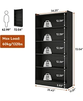 Tribesigns 72-inch Tall Bookcase, Modern 6-Tier Black Library Bookshelf with Storage Shelves, Large Open Bookcases Wood Shelving Unit for Bedroom Livi