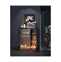 Slickblue Wine Bar Cabinet with Lights, Led Sideboard Cabinet with Wine Storage, Glass Holder