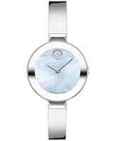 Movado Women's Bold Bangles Swiss Quartz Silver-Tone Stainless Steel Watch 28mm - Silver