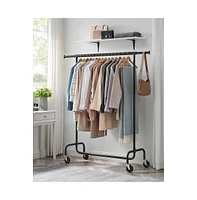 Slickblue Clothes Rack with Wheels, Heavy-Duty Garment Rack with Extendable Hanging Rod