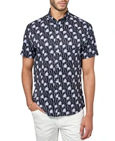 Society of Threads Men's Regular-Fit Non-Iron Performance Stretch Palm-Print Button-Down Shirt