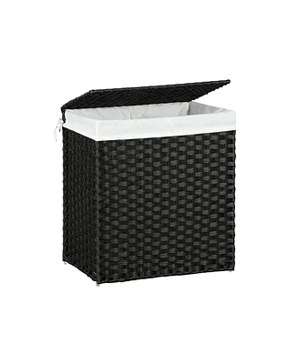 Slickblue Synthetic Rattan Laundry Hamper with Lid, 2 Sections Removable Liner Bag