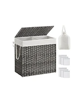 Slickblue Synthetic Rattan Laundry Hamper with Lid, 2 Sections Removable Liner Bag