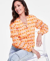 I.n.c. International Concepts Women's Printed Lace-Up Blouse, Created for Macy's