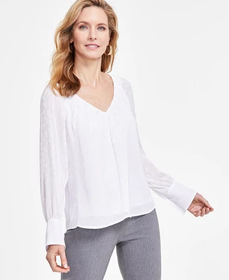 I.n.c. International Concepts Women's Pleated V-Neck Blouse, Created for Macy's