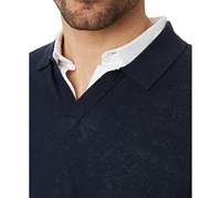 Frank and Oak Men's Slim Fit Short Sleeve Textured Open Collar Polo Sweater