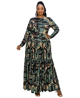 L I V D Plus Silvestra Camo Tiered Maxi Dress