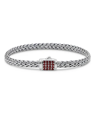 Devata Garnet & Dragon Bone Oval 5mm Chain Bracelet Sterling Silver