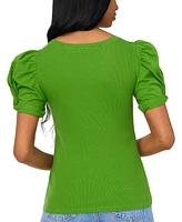 1.state Women's Puff Sleeve Short Knit T-shirt