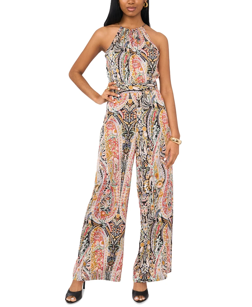 1.state Women's Printed Halter Sleeveless Wide-Leg Jumpsuit