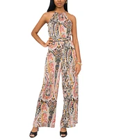 1.state Women's Printed Halter Sleeveless Wide-Leg Jumpsuit