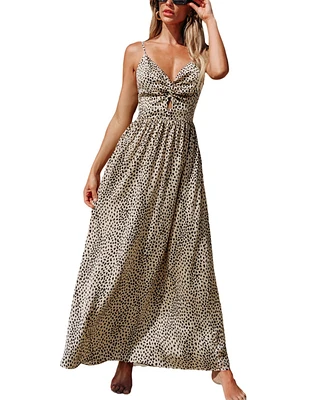 Cupshe Women's Leopard Print Knotted V-Neck Maxi Beach Dress