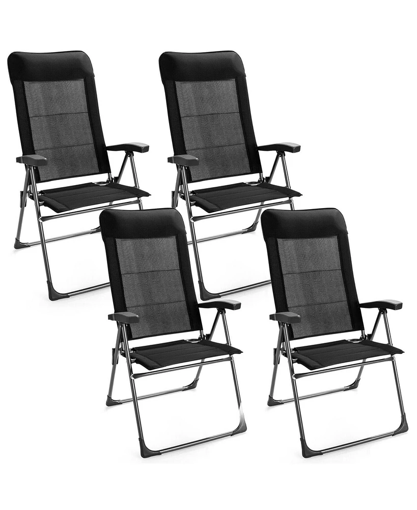 Gymax 4PCS Patio Folding Dining Chairs Portable Camping Headrest Adjust Black