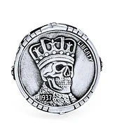 Bling Jewelry Statement Eagle Head Liberty 1937 Coin Novelty as Men's Biker Gothic Crown Skull Ring Oxidized Sterling Silver