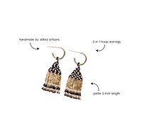 Ink + Alloy Ink+Alloy Women's Leta Mini Gold Hoop Confetti Top And Stripe Short Fringe Earrings Black/white