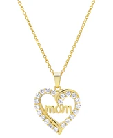 Lab Grown White Sapphire Mom Heart 18" Pendant Necklace (1 ct. t.w.) in 14k Gold-Plated Sterling Silver