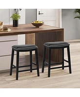 26-Inch Bar Stool Set of 2 Counter Height Saddle Stools with Upholstered Seat