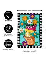 Evergreen Stacked Spring Flower Pots Garden Applique Flag 12.5 x 18 Inches Indoor Outdoor Decor