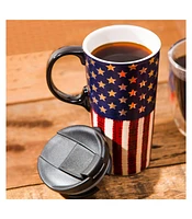Evergreen Beautiful Liberty Ceramic Travel Cup with Lid - 5 x 4 x 7 Inches