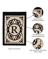 Evergreen Flag Cambridge Chic Letter R Monogram Applique Garden Flag - 12.5" Wide x 18" High