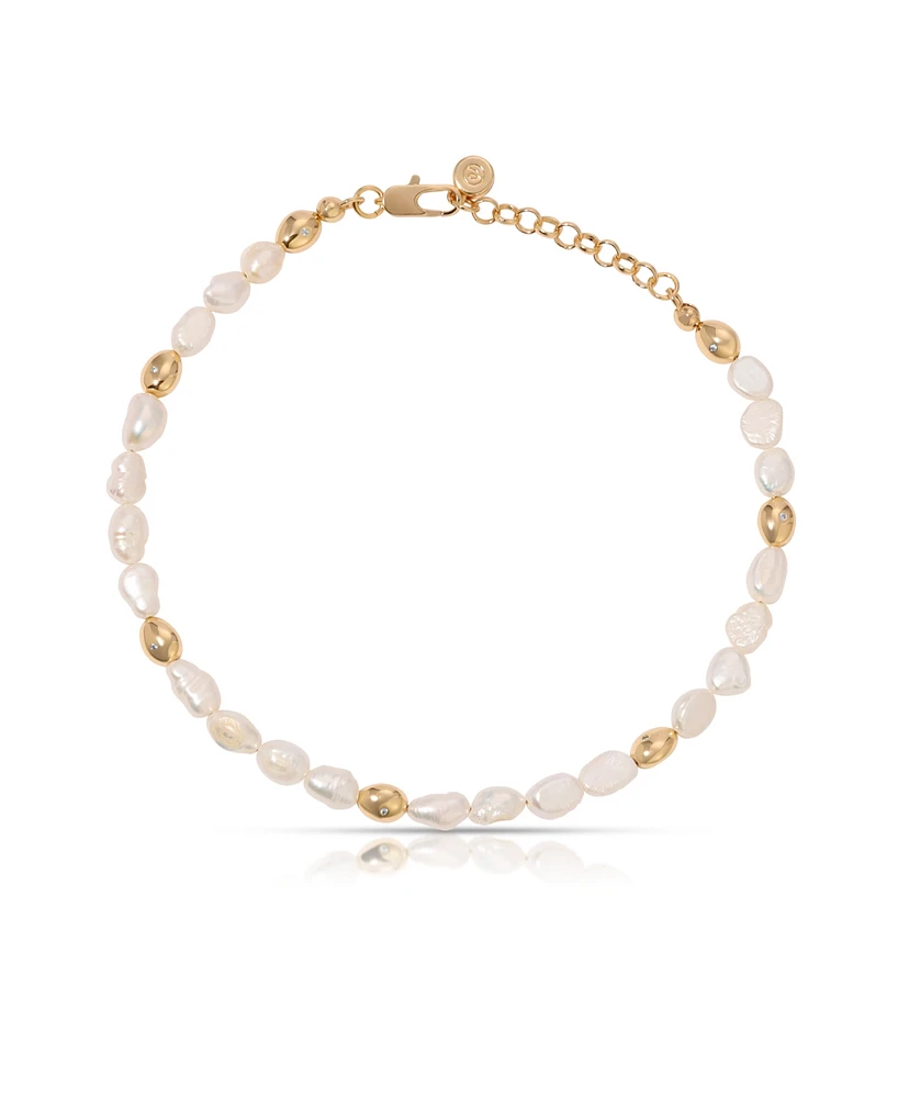 Ettika Freshwater Pearl Polished Pebble Beaded Anklet