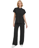 Calvin Klein Women's Short Sleeve Crinkle Button Down