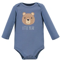 Hudson Baby Boys Cotton Long-Sleeve Bodysuits 5pk Bear, 6-9 Months