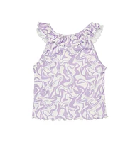 Derek Heart Girls Printed Rib Top with Front Ruching