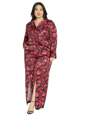 Eloquii Plus Size Satin Pant With Slit Leg Detail - 16, Hand Painted Blossom