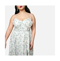 Rebdolls Plus Size Hyacinth Floral Tiered Maxi Skater Dress