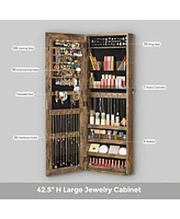 Slickblue Mirror Jewelry Cabinet Armoire, Lockable Wall-mounted Storage Organizer Unit