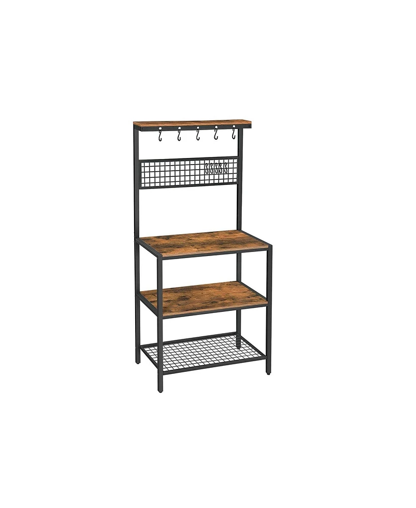 Slickblue Kitchen Bakers Rack Cupboard With 10 Hooks, Mesh Panel, 3 Shelves