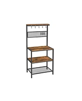 Slickblue Kitchen Bakers Rack Cupboard With 10 Hooks, Mesh Panel, 3 Shelves