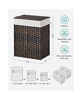 Slickblue Synthetic Rattan Laundry Hamper with Lid, 2 Sections Removable Liner Bag