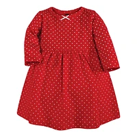 Hudson Baby Little Girls Cotton Dresses, Poinsettia Dot