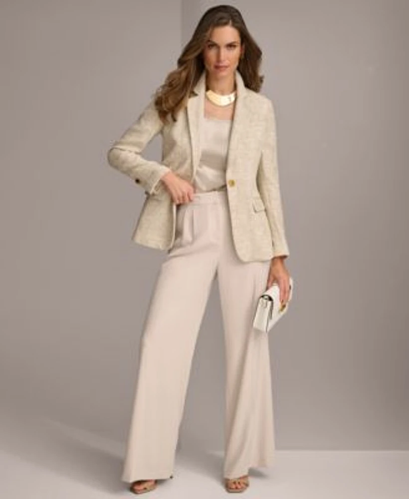 Donna Karan Womens Tweed Blazer Wide Leg Pleat Front Pant