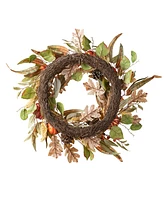 Glitzhome 24"D Fall Pumpkin Leaf Floral Wreath