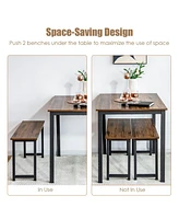 Sugift 3 Pieces Dining Table Set with 2 Benches for Dining Room Kitchen Bar