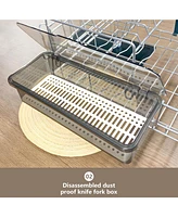 Sugift 2-Tier Detachable Stainless Steel Dish Drying Rack with Cutlery Box and Cup Holder