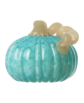 Glitzhome 6"D Fall Turquoise Round Glass Pumpkin