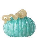 Glitzhome 6"D Fall Turquoise Round Glass Pumpkin