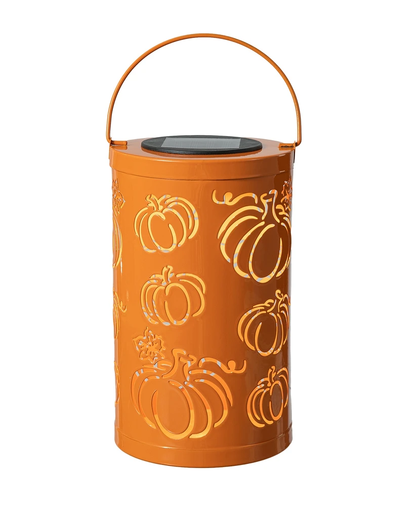 Glitzhome 10.75"H Fall Metal Pumpkin Solar Powered Led Lantern